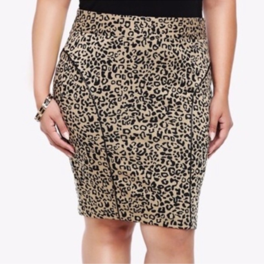 Torrid Women’s Black/Brown All Over Leopard Print Knee Length Pencil Skirt Sz 16